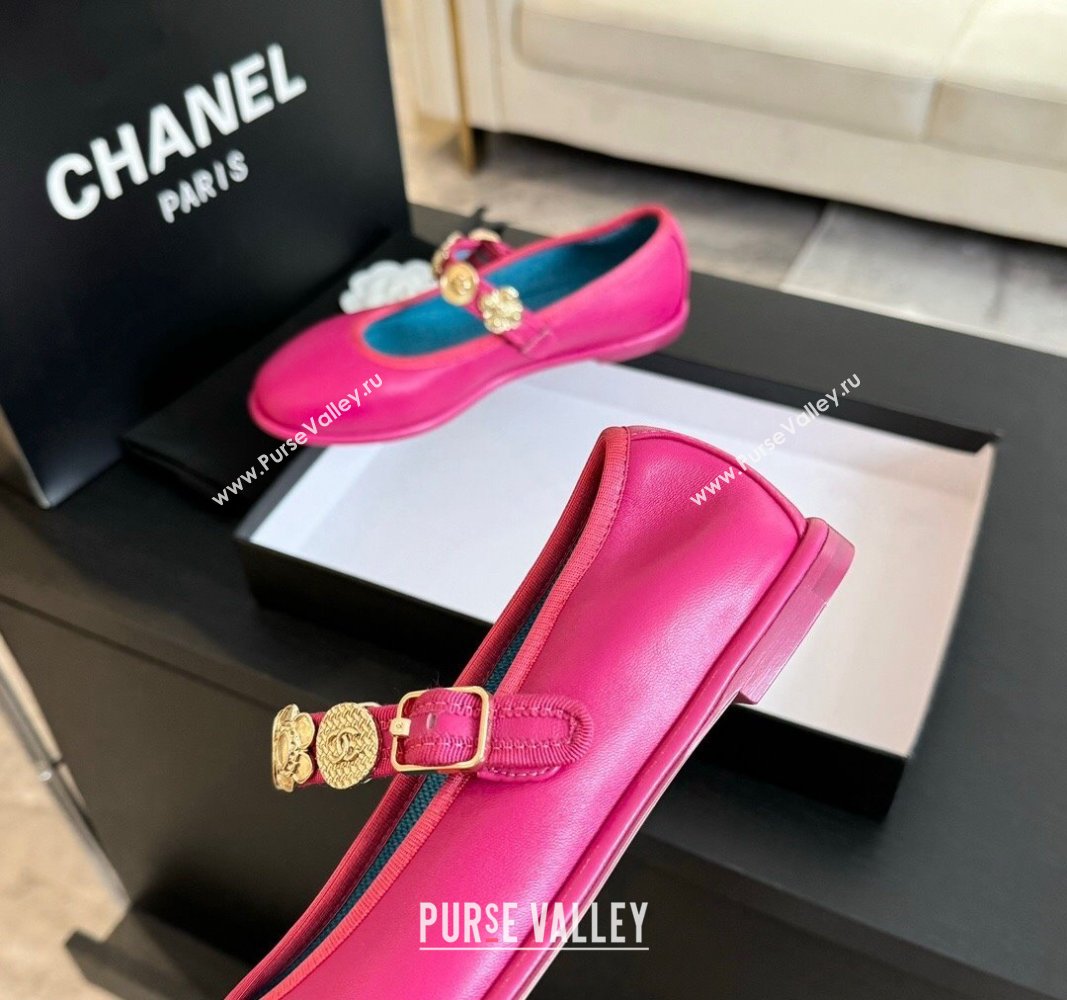 Chanel Lambskin Mary Janes Ballet Flat with Charm Dark Pink 2024 G45778 (MD-240701092)