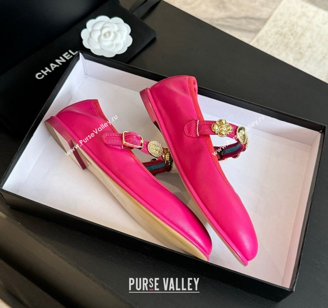 Chanel Lambskin Mary Janes Ballet Flat with Charm Dark Pink 2024 G45778 (MD-240701092)