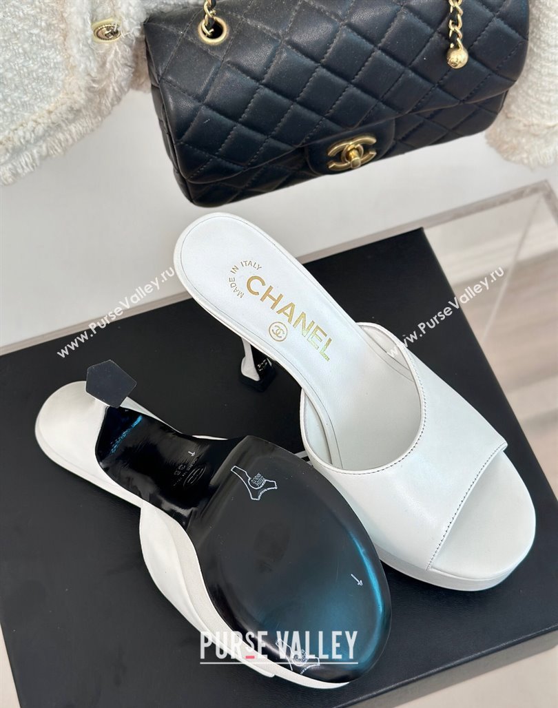 Chanel Lambskin Platform Slides Sandal 9.5cm White 2024 0701 (MD-2407001)