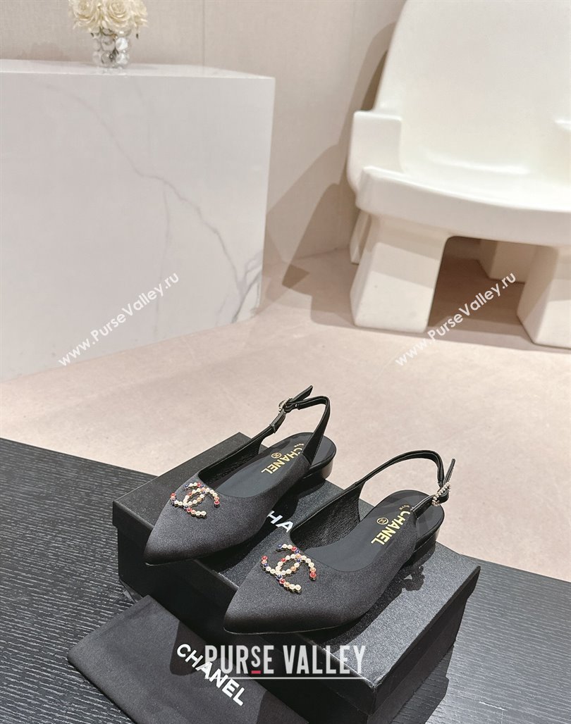 Chanel Satin Slingback Flats with Colored CC Black 2024 0701 (MD-240701098)