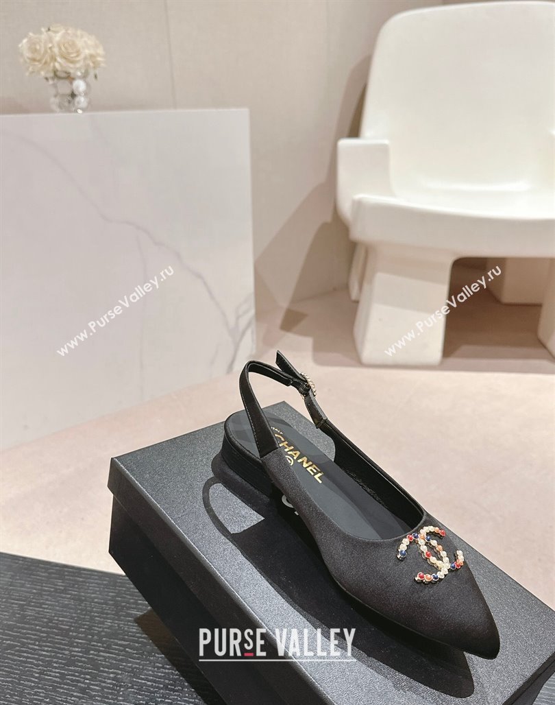 Chanel Satin Slingback Flats with Colored CC Black 2024 0701 (MD-240701098)