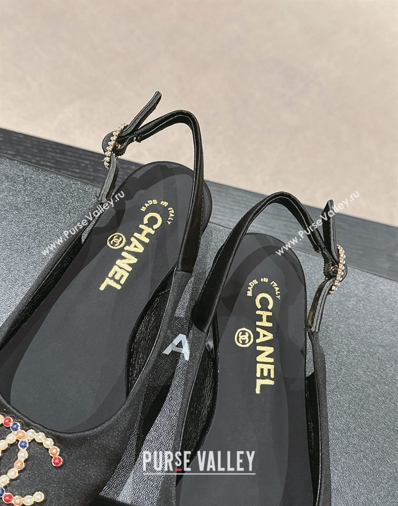 Chanel Satin Slingback Flats with Colored CC Black 2024 0701 (MD-240701098)