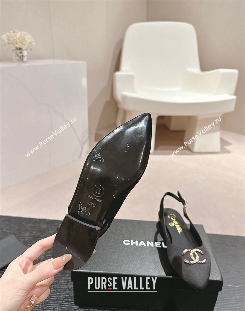 Chanel Satin Slingback Flats with Colored CC Black 2024 0701 (MD-240701098)