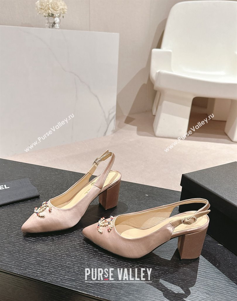 Chanel Satin Slingback Pumps 7cm with Colored CC Nude 2024 0701 (MD-240701100)