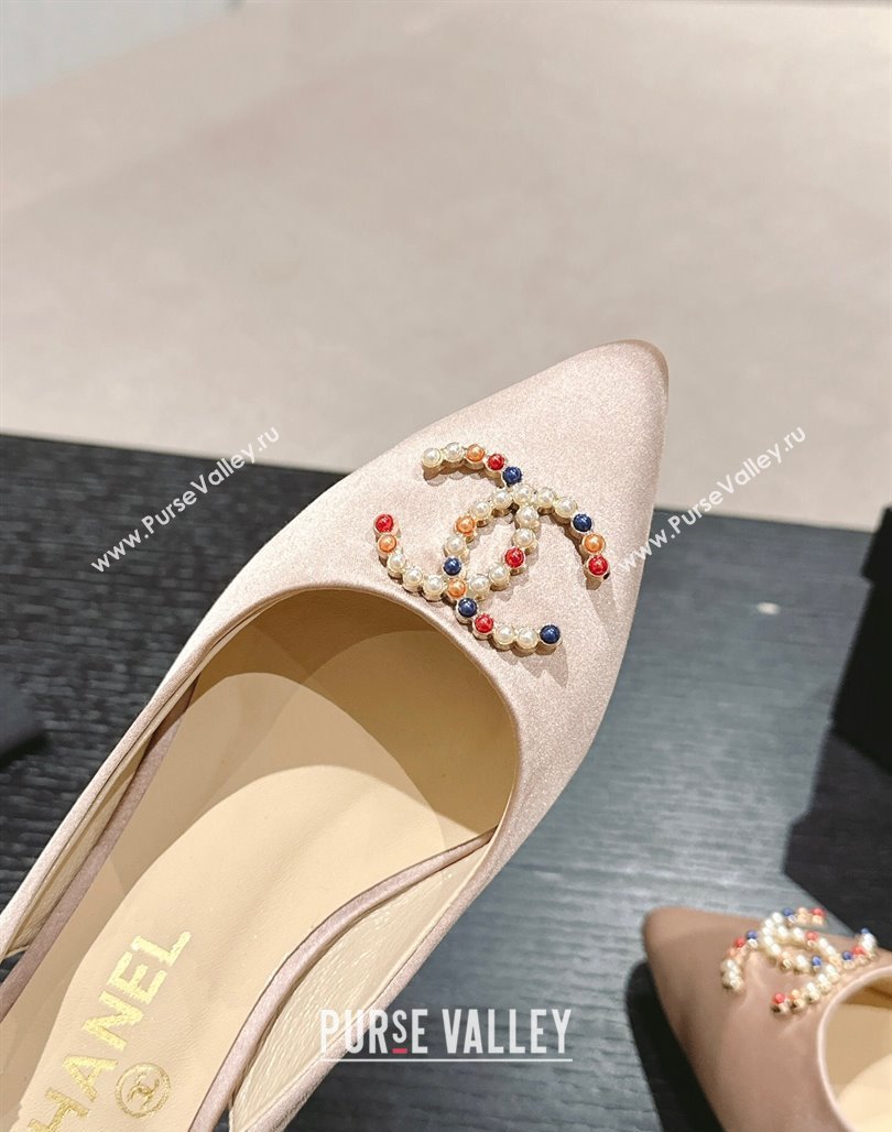 Chanel Satin Slingback Pumps 7cm with Colored CC Nude 2024 0701 (MD-240701100)