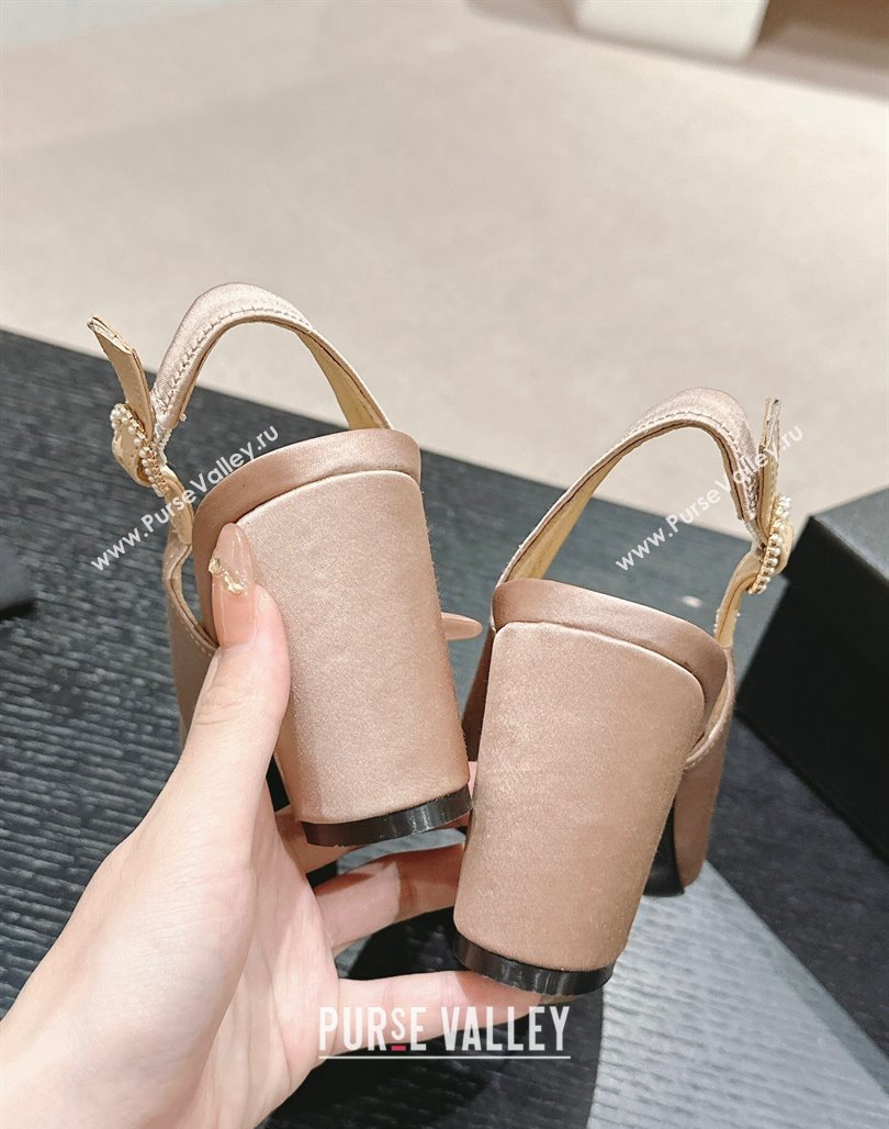 Chanel Satin Slingback Pumps 7cm with Colored CC Nude 2024 0701 (MD-240701100)