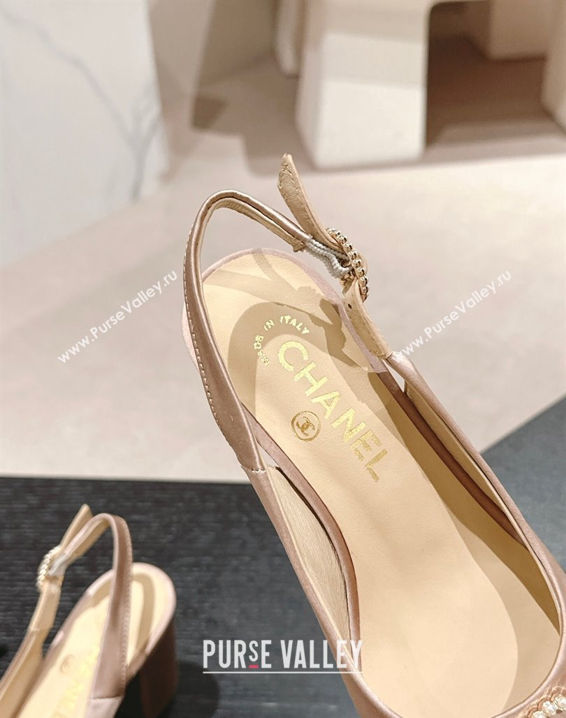 Chanel Satin Slingback Pumps 7cm with Colored CC Nude 2024 0701 (MD-240701100)