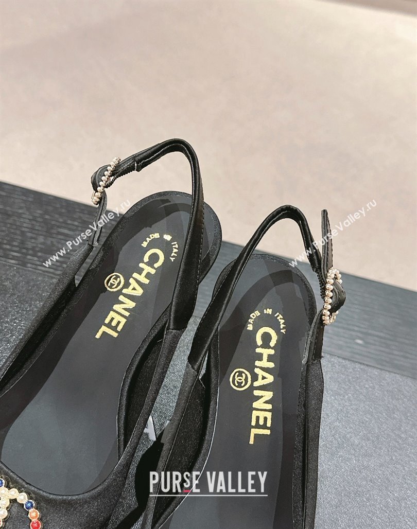 Chanel Satin Slingback Pumps 7cm with Colored CC Black 2024 0701 (MD-240701101)