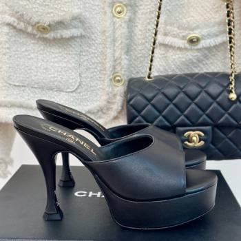 Chanel Lambskin Platform Slides Sandal 9.5cm Black 2024 0701 (MD-2407002)