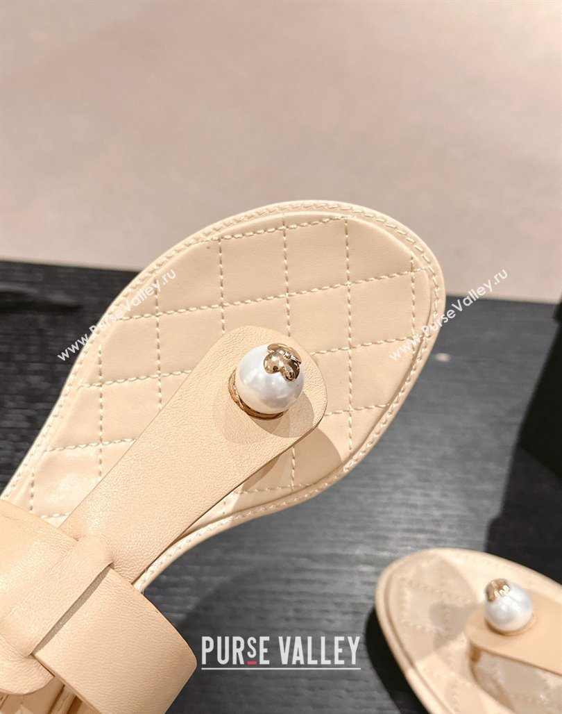 Chanel Lambskin Heel Thong Sandals with Pearl Beige 2024 0701 (MD-240701110)