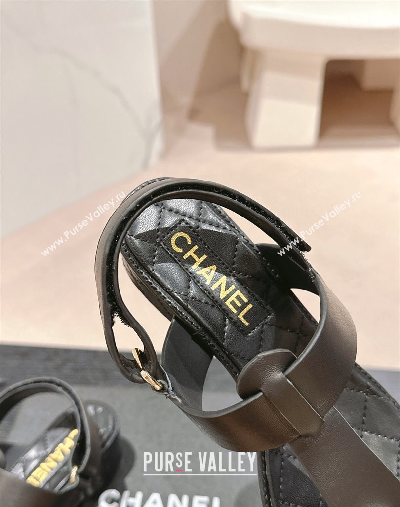 Chanel Lambskin Heel Thong Sandals with Pearl Black 2024 0701 (MD-240701111)