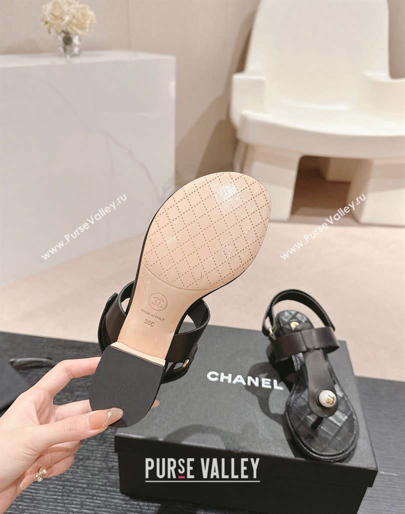 Chanel Lambskin Heel Thong Sandals with Pearl Black 2024 0701 (MD-240701111)