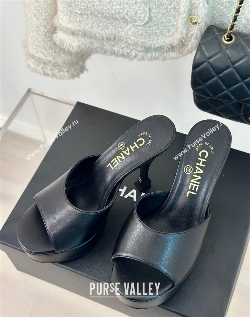 Chanel Lambskin Platform Slides Sandal 9.5cm Black 2024 0701 (MD-2407002)