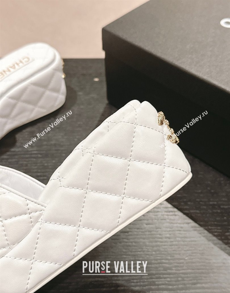 Chanel Lambskin Wedge Slides Sandal 6.5cm with Logo Charm White 2024 0701 (MD-240701112)