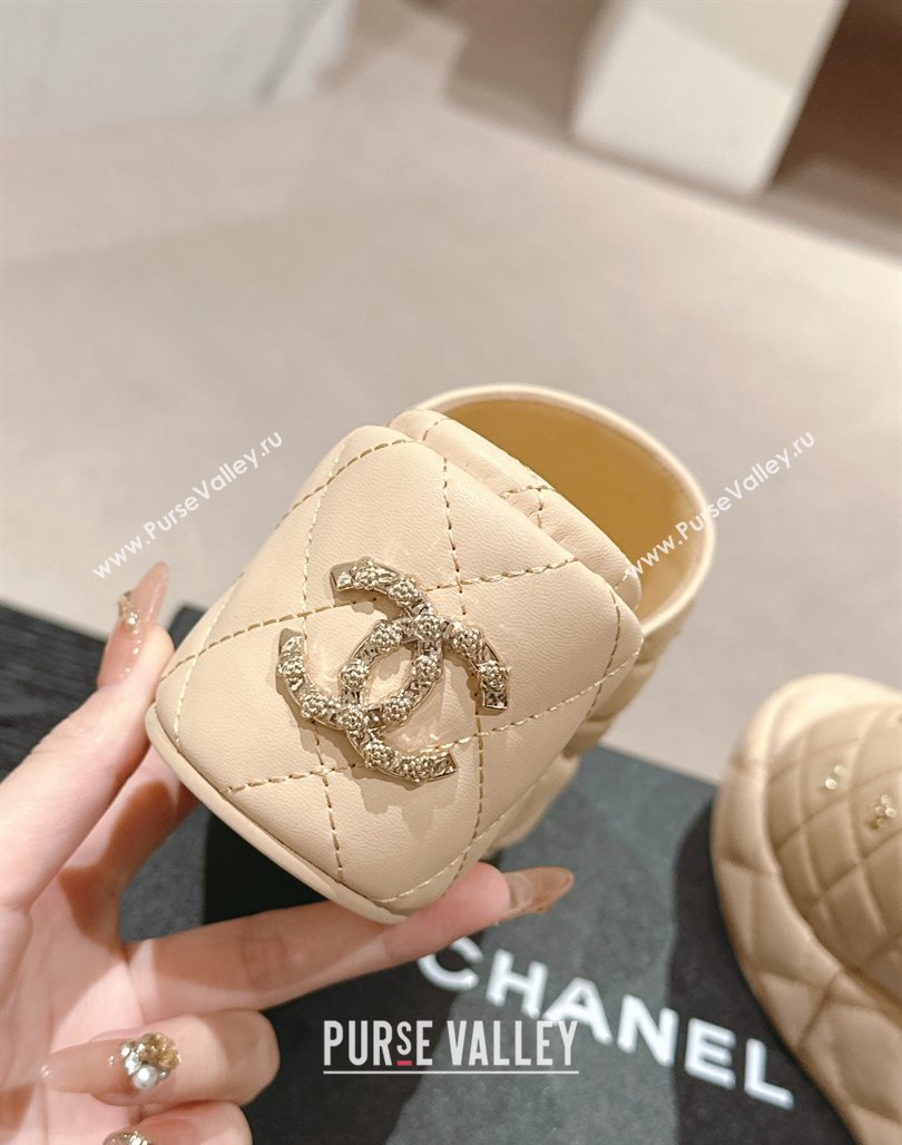 Chanel Lambskin Wedge Slides Sandal 6.5cm with Logo Charm Beige 2024 0701 (MD-240701113)