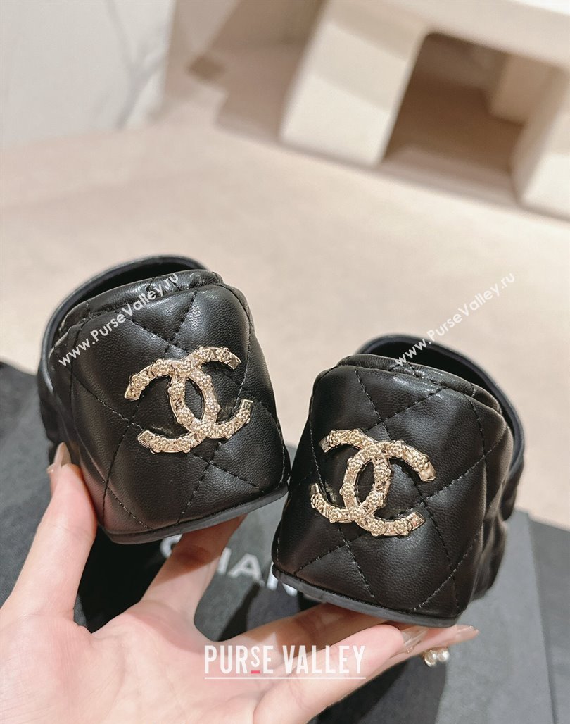 Chanel Lambskin Wedge Slides Sandal 6.5cm with Logo Charm Black 2024 0701 (MD-240701114)