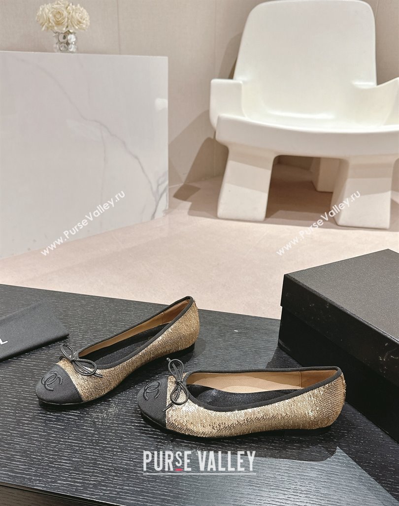 Chanel Sequins Classic Ballet Flats Gold 2024 0701 (MD-2407016)