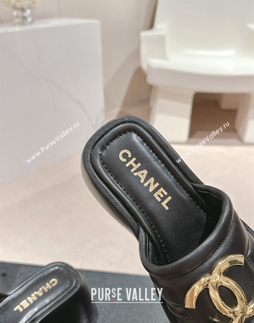 Chanel Lambskin Platform Slides Sandal 7cm with Maxi CC Black 2024 0701 (MD-240701115)