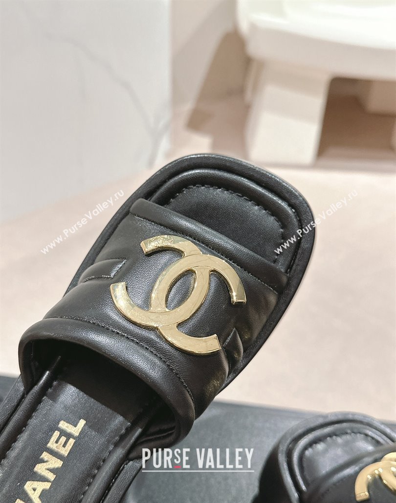 Chanel Lambskin Platform Slides Sandal 7cm with Maxi CC Black 2024 0701 (MD-240701115)