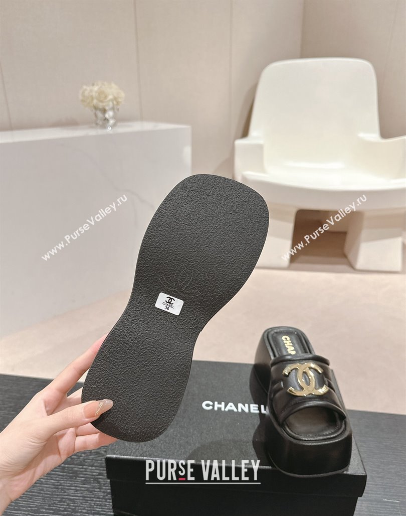 Chanel Lambskin Platform Slides Sandal 7cm with Maxi CC Black 2024 0701 (MD-240701115)