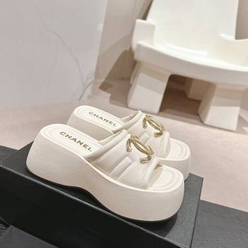 Chanel Lambskin Platform Slides Sandal 7cm with Maxi CC White 2024 0701 (MD-240701117)