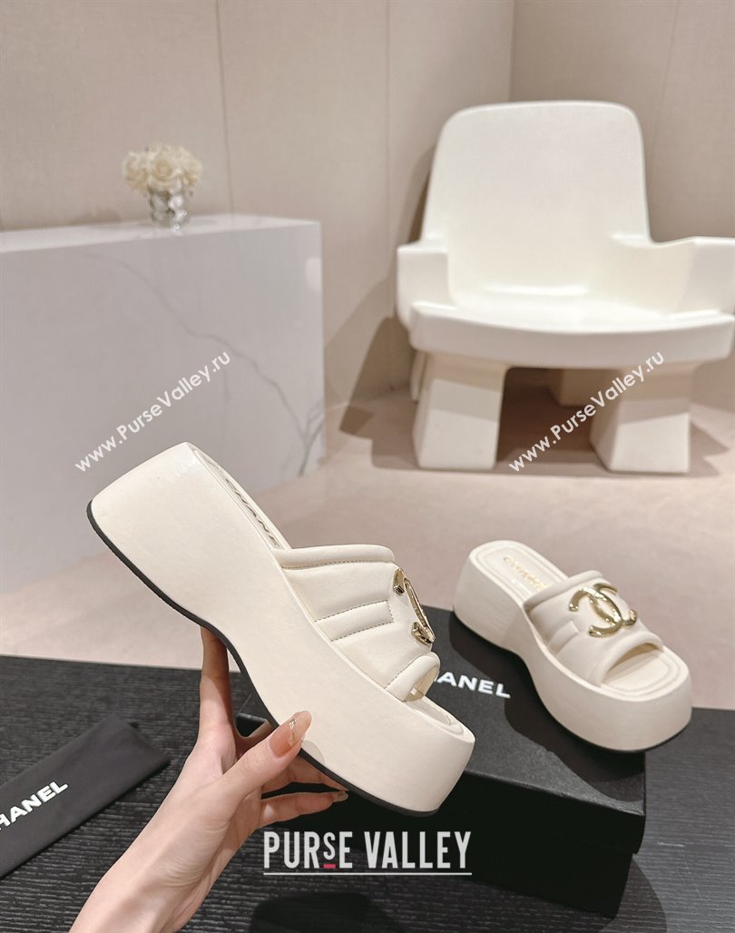 Chanel Lambskin Platform Slides Sandal 7cm with Maxi CC White 2024 0701 (MD-240701117)