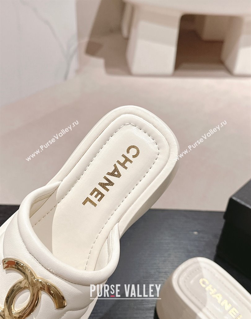 Chanel Lambskin Platform Slides Sandal 7cm with Maxi CC White 2024 0701 (MD-240701117)