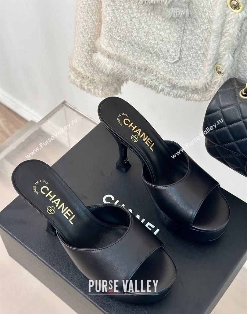 Chanel Lambskin Platform Slides Sandal 9.5cm Black 2024 0701 (MD-2407002)