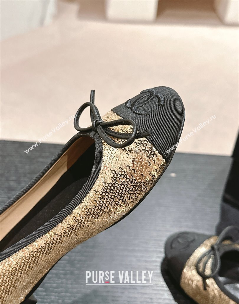 Chanel Sequins Classic Ballet Flats Gold 2024 0701 (MD-2407016)