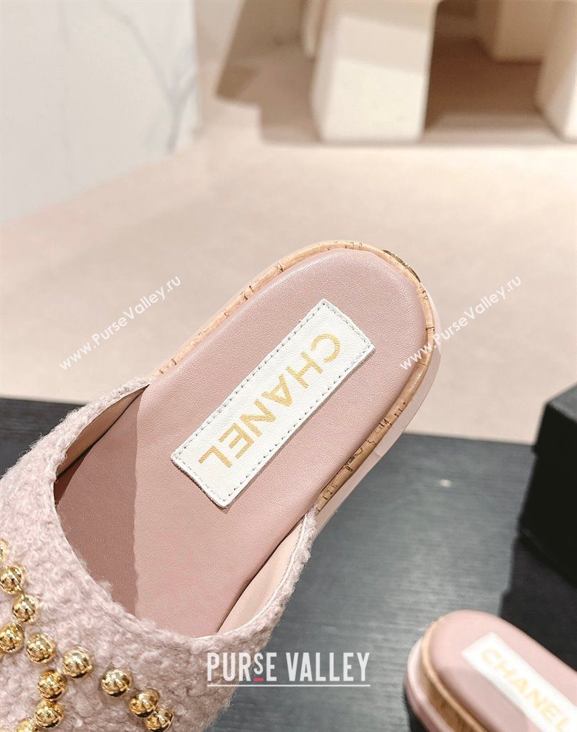 Chanel Teddy-Cloth Flat Slide Sandals with Studs CC Light Purple 2024 0603 (MD-240701120)