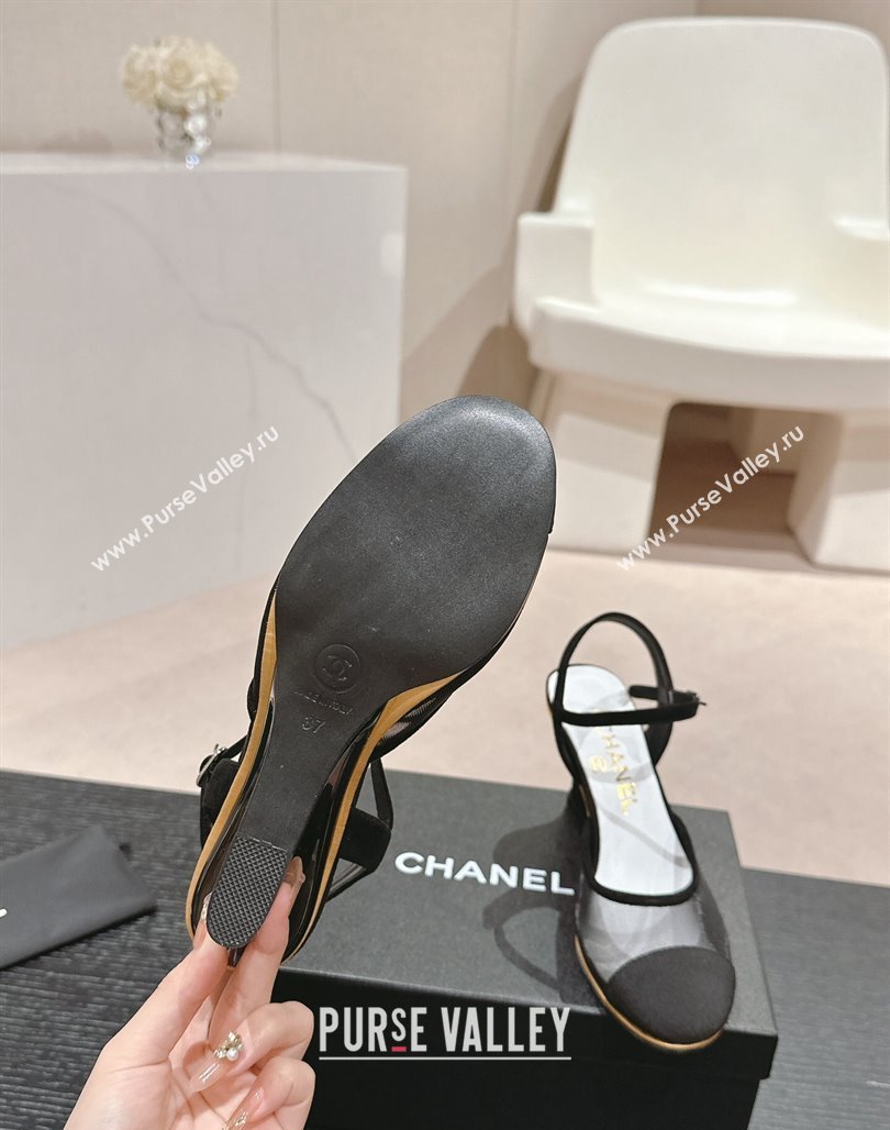 Chanel Mesh Wedge Pumps with Clear Heel Black 2024 0701 (MD-240701125)