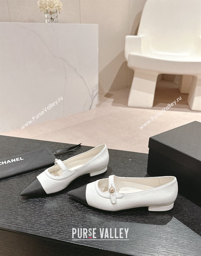 Chanel Calfskin Leather Pointed Mary Janes Ballet Flat White 2024 0701 (MD-240701126)