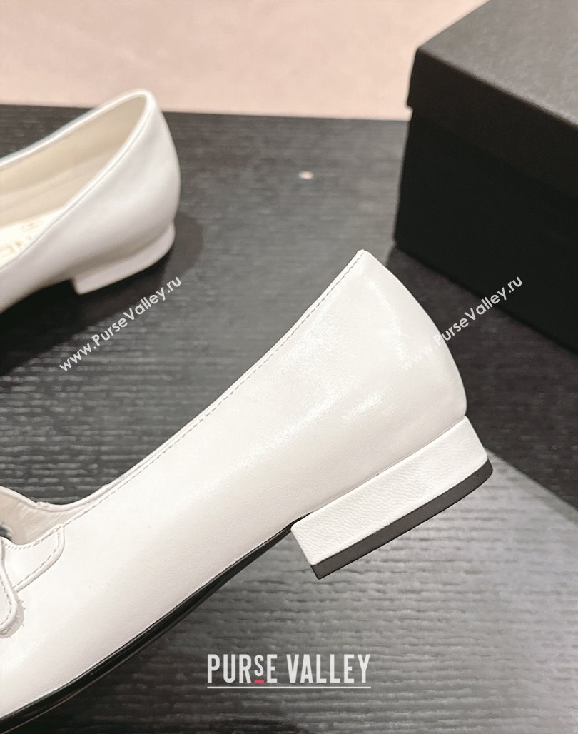 Chanel Calfskin Leather Pointed Mary Janes Ballet Flat White 2024 0701 (MD-240701126)