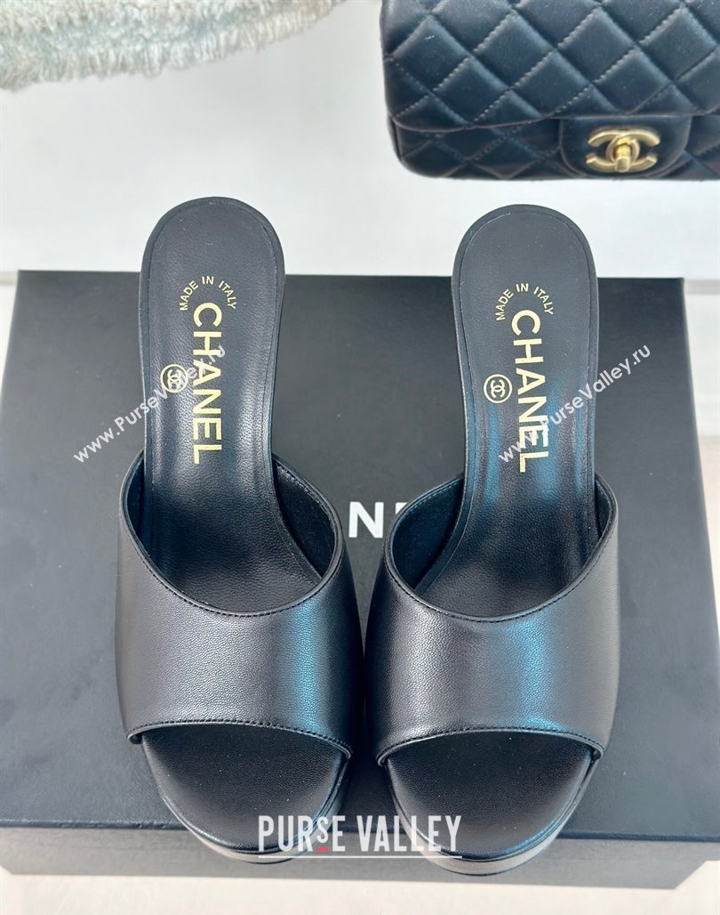 Chanel Lambskin Platform Slides Sandal 9.5cm Black 2024 0701 (MD-2407002)