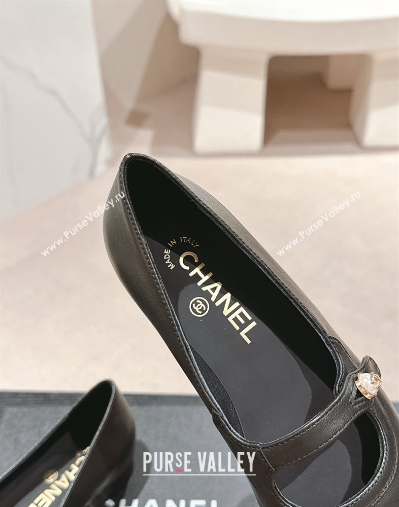 Chanel Calfskin Leather Pointed Mary Janes Ballet Flat Black 2024 0701 (MD-240701128)