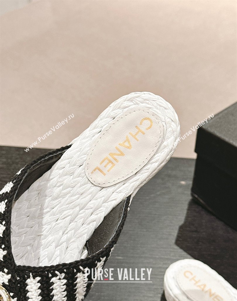 Chanel Knit Flat Thong Slides Sandal White/Black 2024 0701 (MD-240701129)