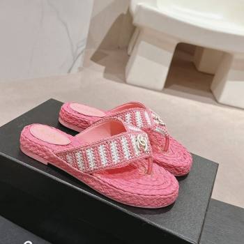 Chanel Knit Flat Thong Slides Sandal Pink/White 2 2024 0701 (MD-240701130)