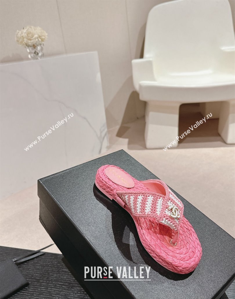 Chanel Knit Flat Thong Slides Sandal Pink/White 2 2024 0701 (MD-240701130)