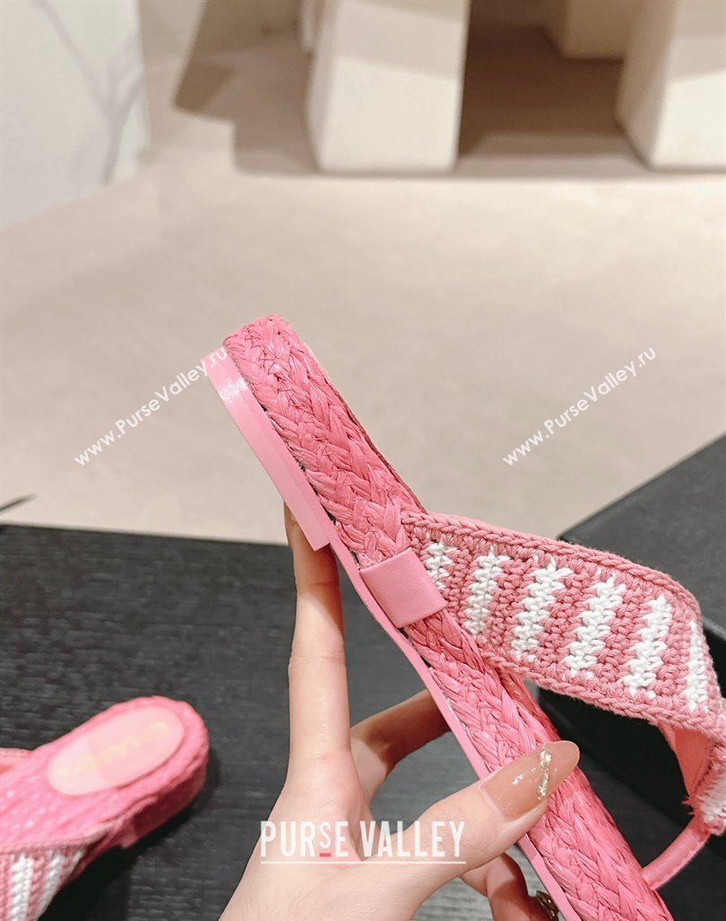 Chanel Knit Flat Thong Slides Sandal Pink/White 2 2024 0701 (MD-240701130)