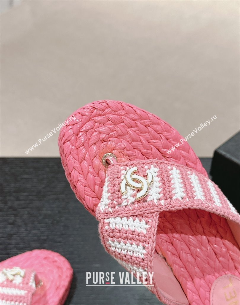 Chanel Knit Flat Thong Slides Sandal Pink/White 2 2024 0701 (MD-240701130)