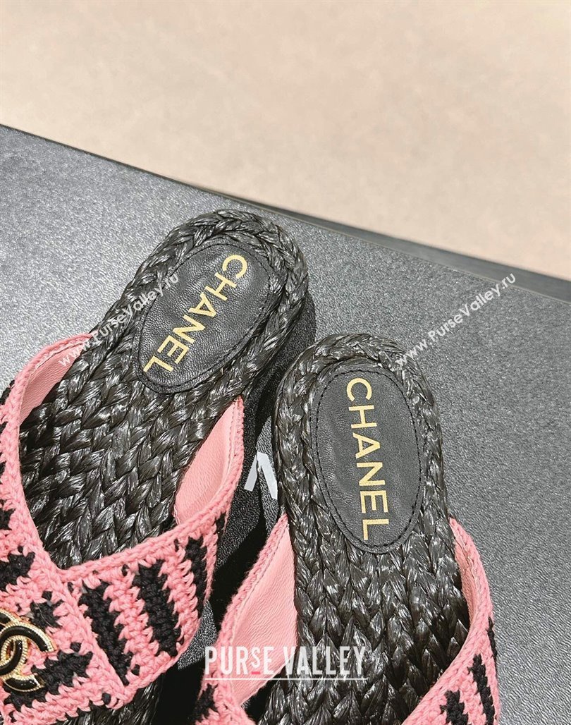 Chanel Knit Flat Thong Slides Sandal Pink/Black 2 2024 0701 (MD-240701131)