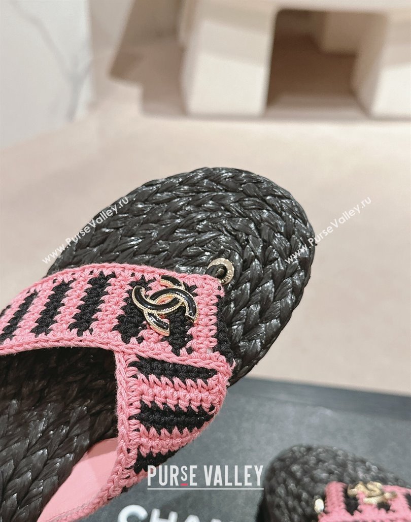 Chanel Knit Flat Thong Slides Sandal Pink/Black 2 2024 0701 (MD-240701131)