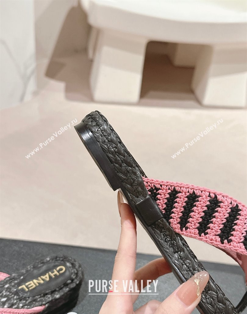 Chanel Knit Flat Thong Slides Sandal Pink/Black 2 2024 0701 (MD-240701131)