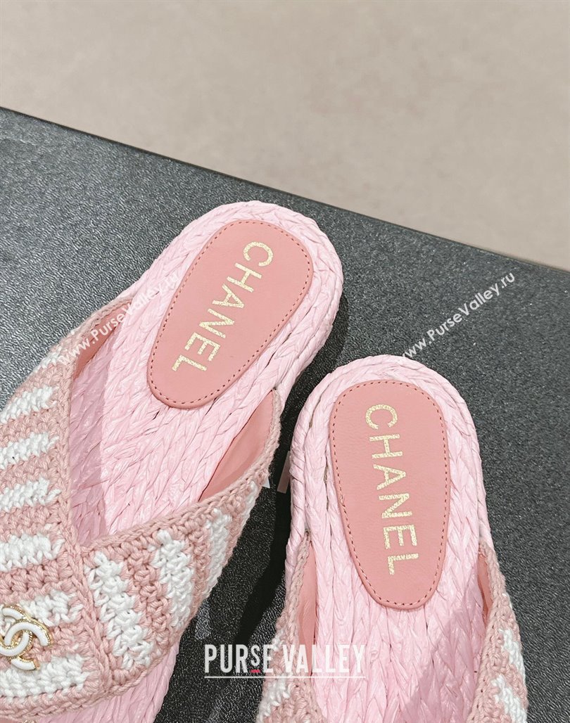 Chanel Knit Flat Thong Slides Sandal Light Pink/White 2024 0701 (MD-240701132)