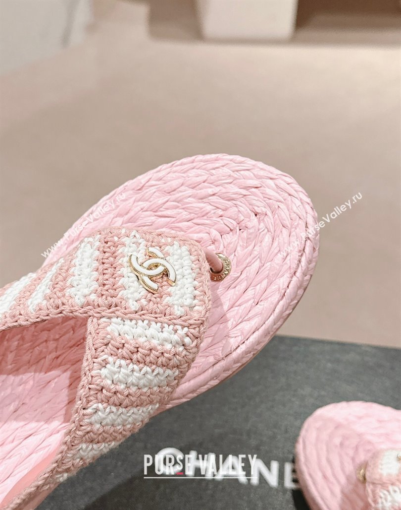 Chanel Knit Flat Thong Slides Sandal Light Pink/White 2024 0701 (MD-240701132)