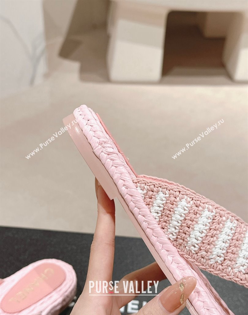 Chanel Knit Flat Thong Slides Sandal Light Pink/White 2024 0701 (MD-240701132)