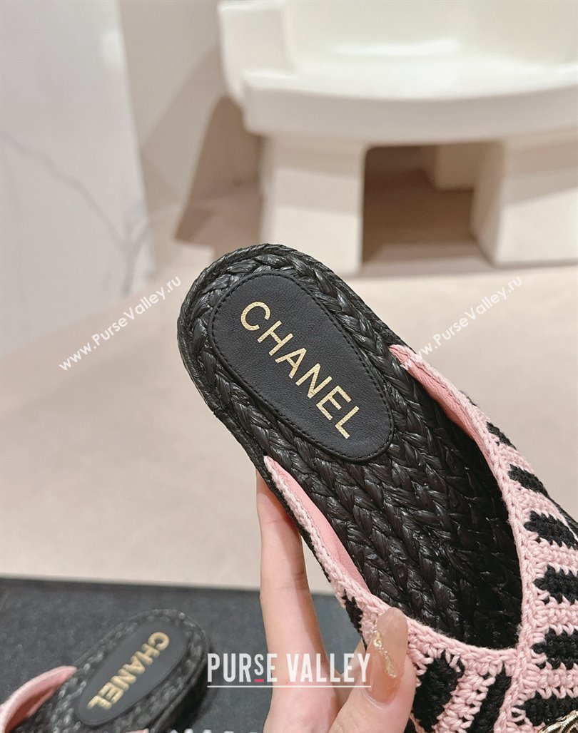 Chanel Knit Flat Thong Slides Sandal Light Pink/Black 2024 0701 (MD-240701133)