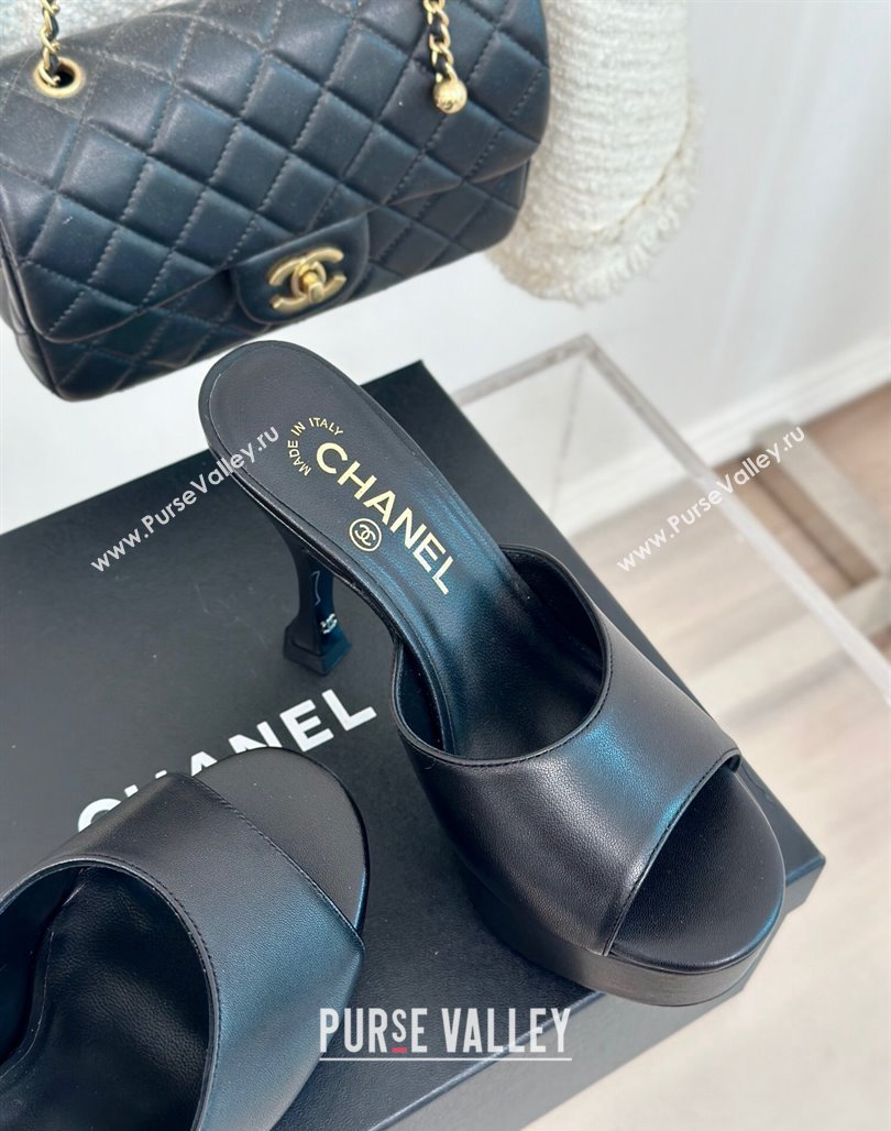 Chanel Lambskin Platform Slides Sandal 9.5cm Black 2024 0701 (MD-2407002)