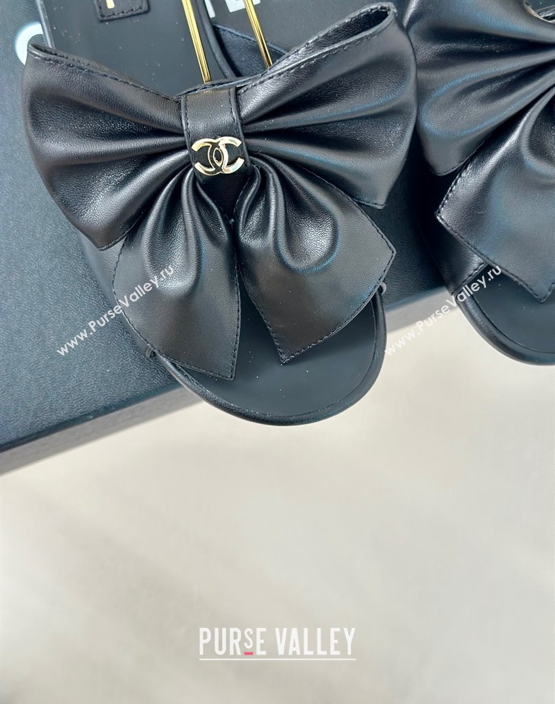 Chanel Lambskin Flat Sandals with Maxi Bow and Pearls Black 2024 G45813 (MD-240629054)