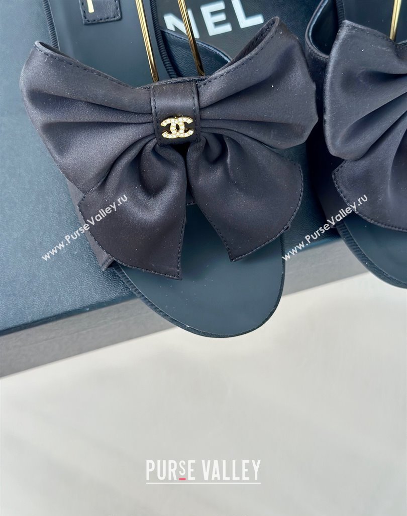 Chanel Silk Heel Sandals 6cm with Maxi Bow and Pearls Black2 2024 G45813 (MD-240629061)